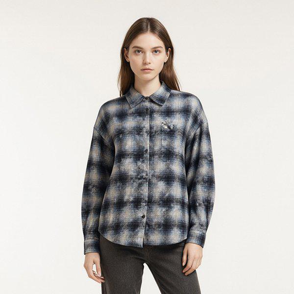 (モダ大戦)10540-120-821-25-100女性オーバーフィット ヴィンテージ チェック シャツ(-dj)