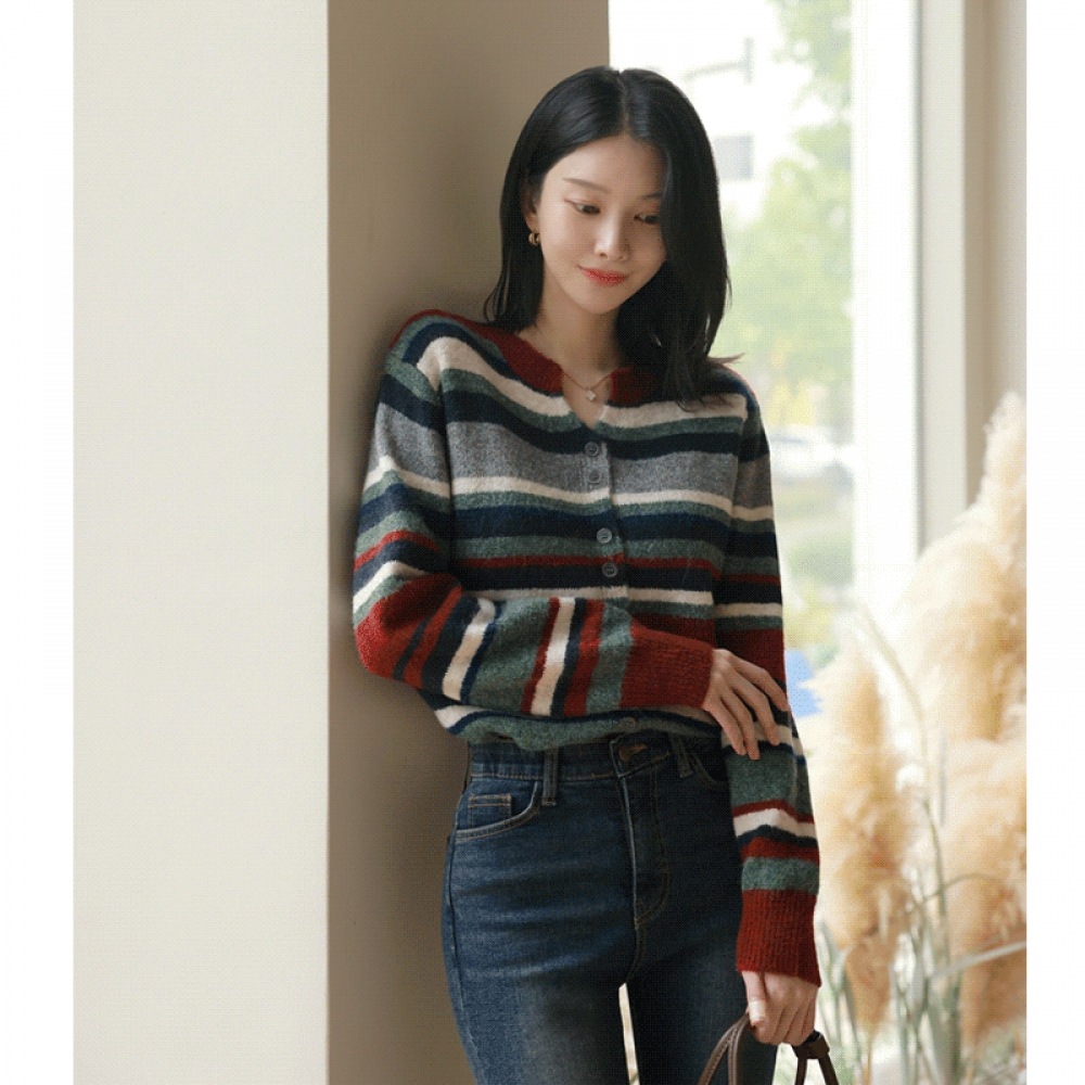 クリック＆ファニーミンストライプウールカーディガン