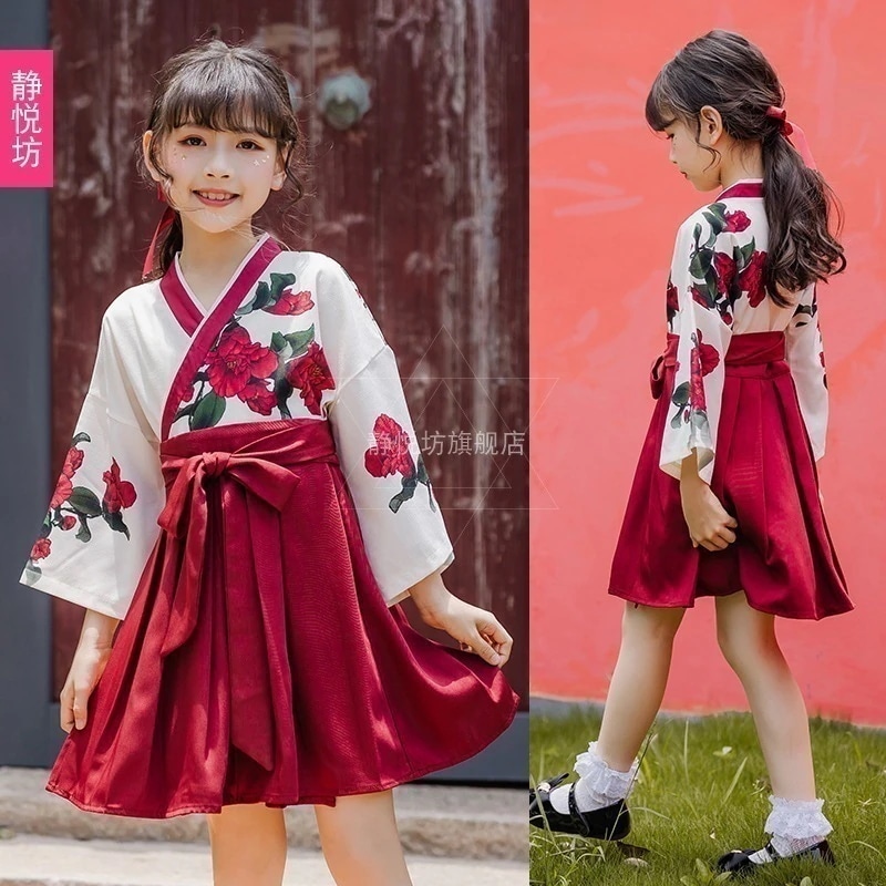 ハロウィーン子供服装赤い魔女服着物スーツレトロな女子ワンピース長袖漢要素巫婆30%までに制限