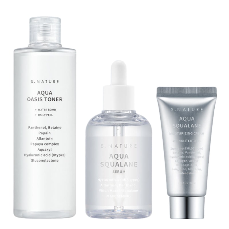 アクアオアシストナー300ml + アクアスクアランセラム100ml + 水分クリーム30mlの3点セット