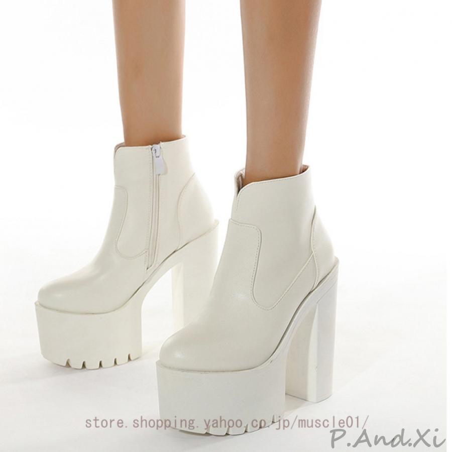 レディース ショートブーティー 太ヒール サイドジップ シンプル 春秋冬 プラットフォーム ショートブーツ アンクルブーツ ハイヒール ブーツ ブーティ 白