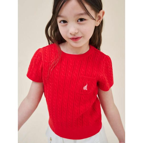 [BEANPOLE KIDS] [エッセンシャル] 女児ケーブル半袖ラウンドニットセーター レッド (BI5351GE16)