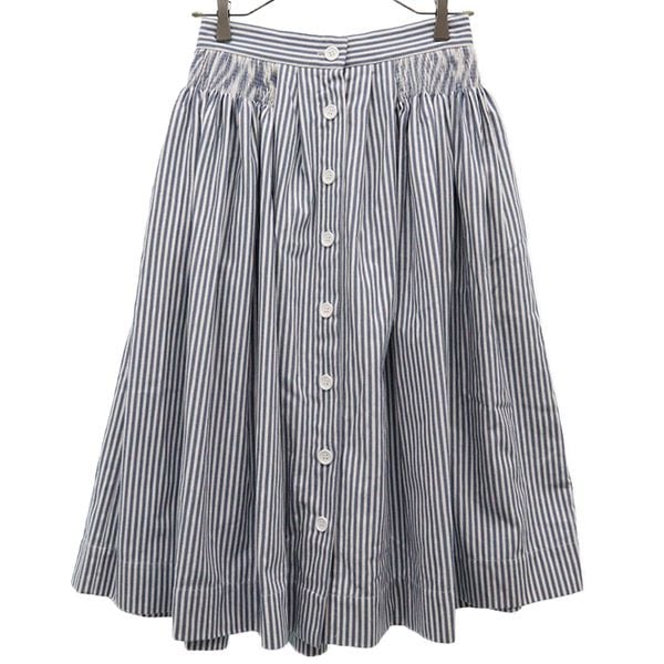 未使用 ストライプ ロング丈 ギャザースカート 38 ブルー×ホワイト レディース