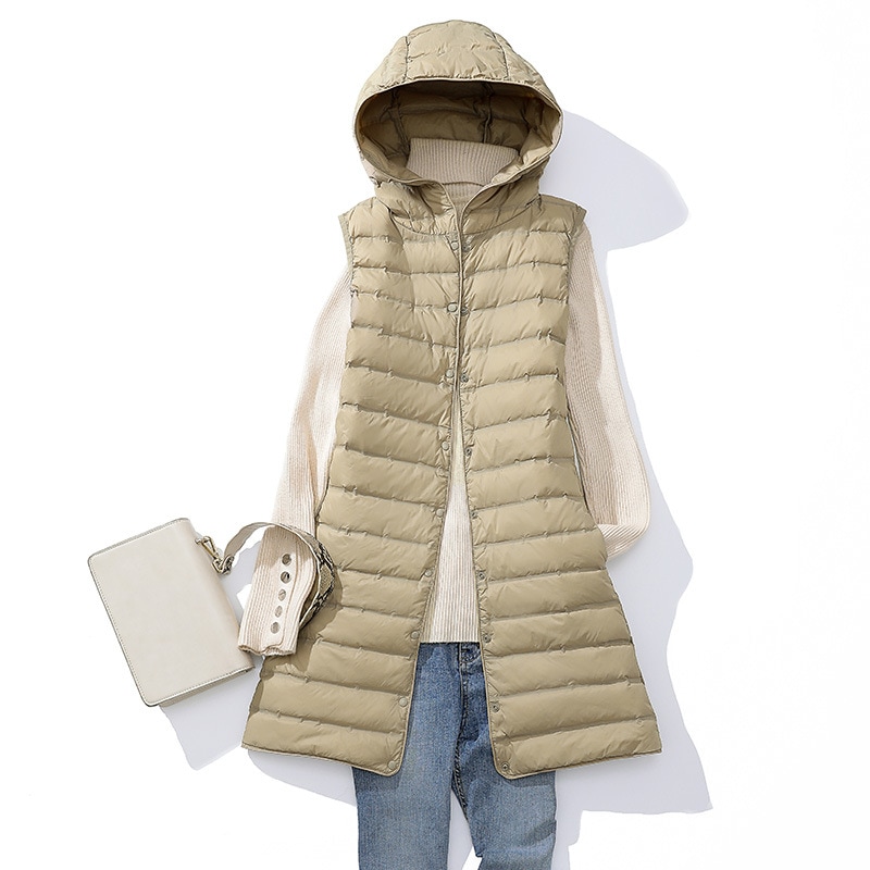 製品 気質 ダウンベスト レディース ベスト 袖なし フード付き 無地 ロングベスト ロング丈 チョッキ ジレ キルティング カジュアル 軽量 おしゃれ