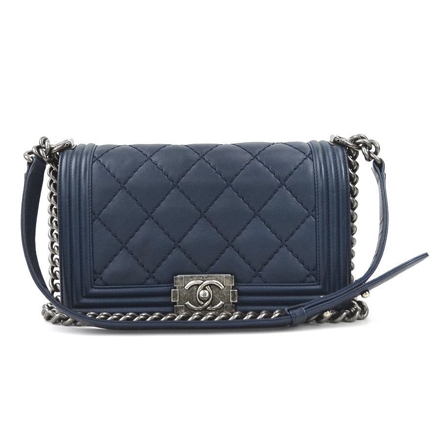 シャネル CHANEL ショルダーバッグ レザー ネイビー レディース w1046a