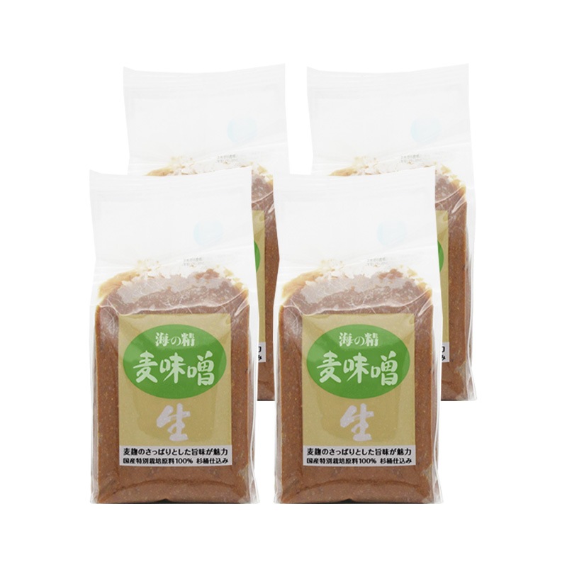 海の精 麦味噌 国産特栽 1kg 4袋セット 生タイプ 味噌汁 調味料 大豆 大麦 国産