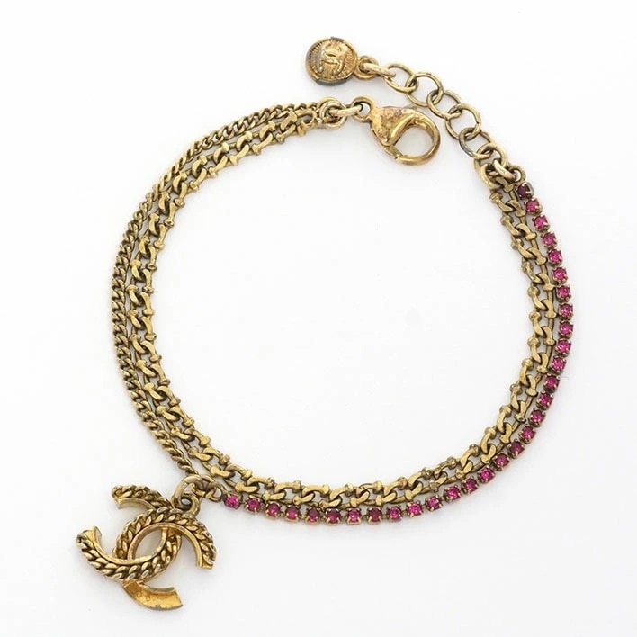 シャネル ココマーク ビジュー ピンクカラー ラインストーン 【ブレスレット】