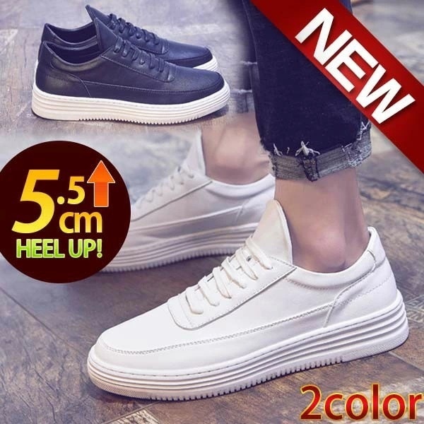 5.5cm 身長UP スニーカー スニーカーシューズ シンプル レースアップ PU ホワイト ブラック 6,659円