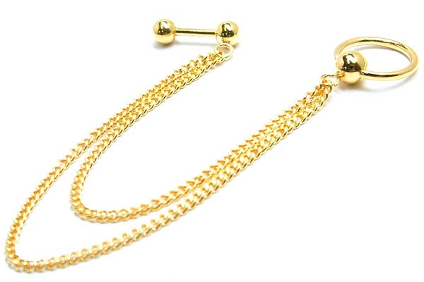 ゴールドダブルチェーン ボディピアス 14G 金色 CBR キャプティブビーズ ストレートバーベル 14ゲージ 軟骨 ヘリックス コンク 繋ぐ プレゼント 長さの変更可能 gbbbcxxxxxxxx