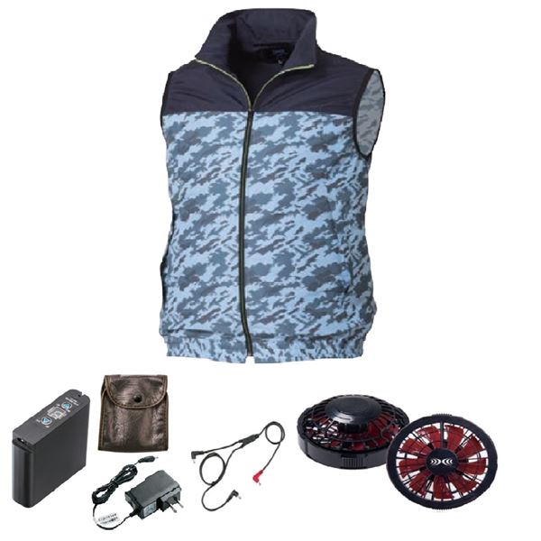 KU92020空調服 ポリ カジュアルベスト FAN2200BR/LIPRO2 紺x紺カモ 4L