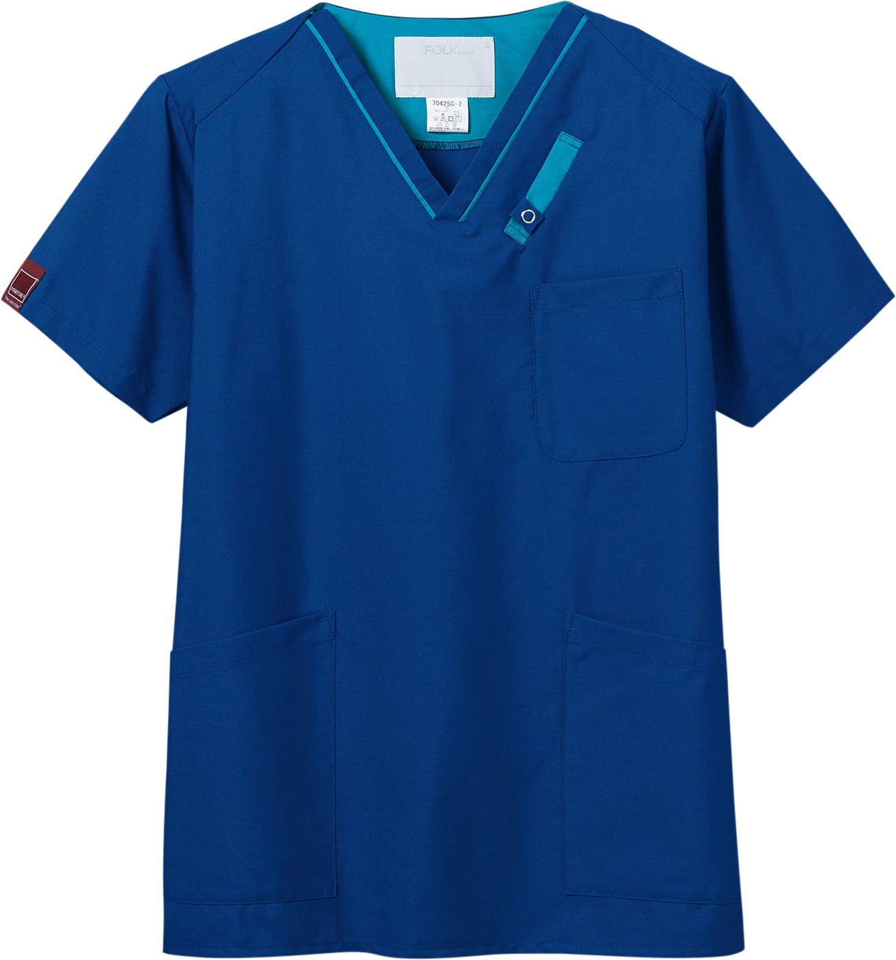 [パントン] スクラブ 白衣 7042SC 男女兼用 ネイビー×ターコイズ 日本 M (日本サイズM相当)