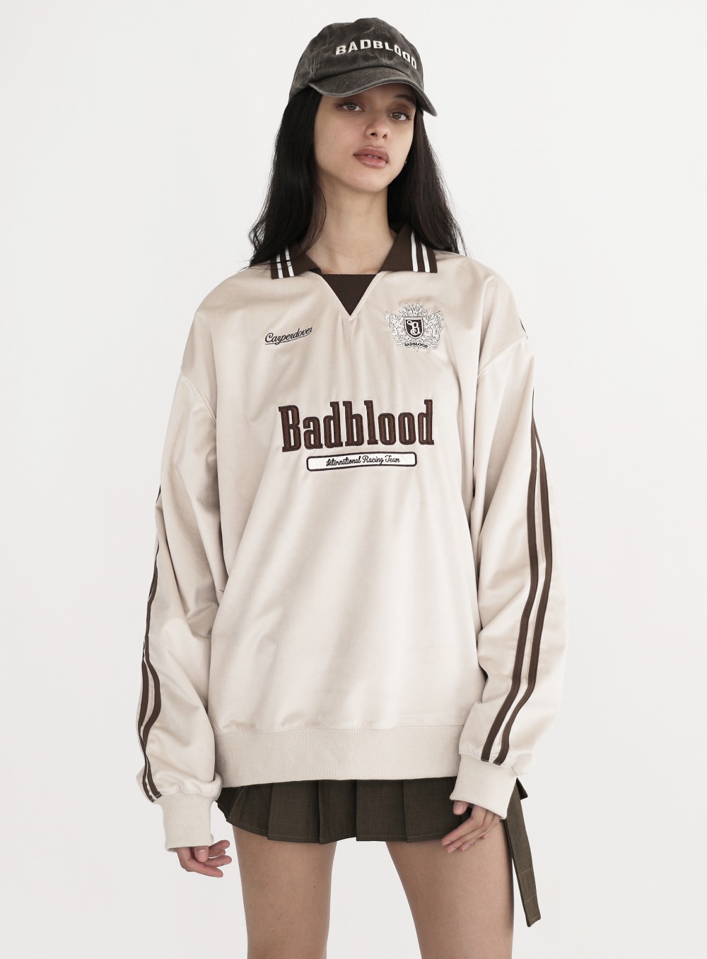 【BADBLOOD】 SPORTS CLUB VELVET SWEATSHIRT : BEIGE
