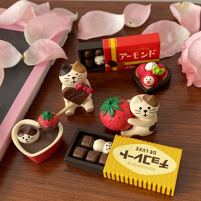 レビュー高評価の商品！ 本丨日系バレンタインデーのチョコレートイチゴの猫のデザートはテーブルの上のアイデアの場面を飾っていま その他