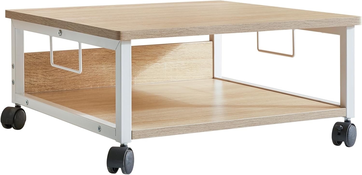 プリンター台 2段 オフィスワゴン 卓上収納 デスク下 総耐荷重50kg キャスター付き 幅50cm 奥行50cm 高さ24cm ナチュラル JPTLJ008R