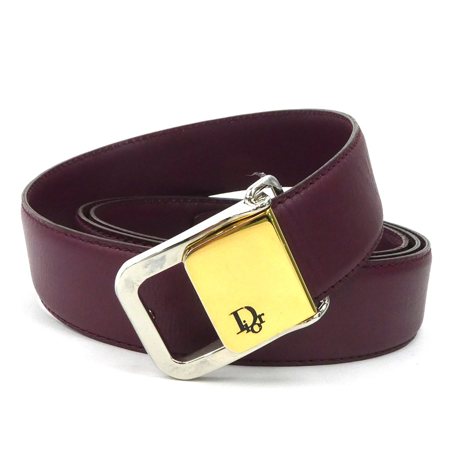 クリスチャンディオール Christian Dior ベルト レザー/メタル バーガンディ/シルバー/ゴールド メンズ e59200g