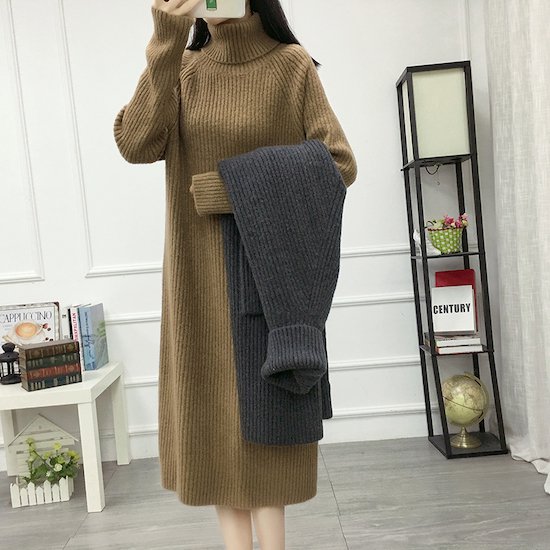【取寄：納期2週間】ニットワンピース レディース ニットワンピ ロングワンピ タートルネック タートルハイネック 秋冬 長袖 オシャレワンピース ロング丈 きれいめ ニットワンピース レディース
