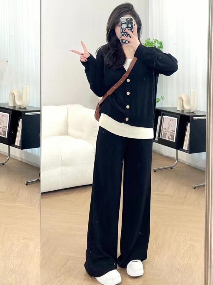 Xuanxuan [Comfortism] Plus-Size Women s Casual Knitted Sweater + Long Pants Set for Autumn 2025