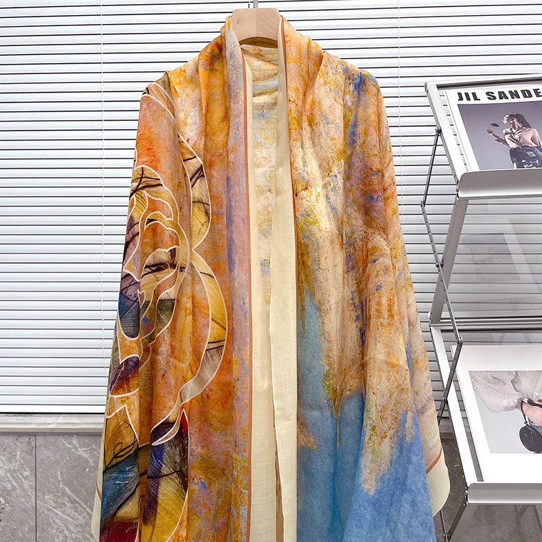 個性的な油絵グラフィティ暖色系カシミヤデジタルプリント大スカーフ知的アートレディーススカーフストール