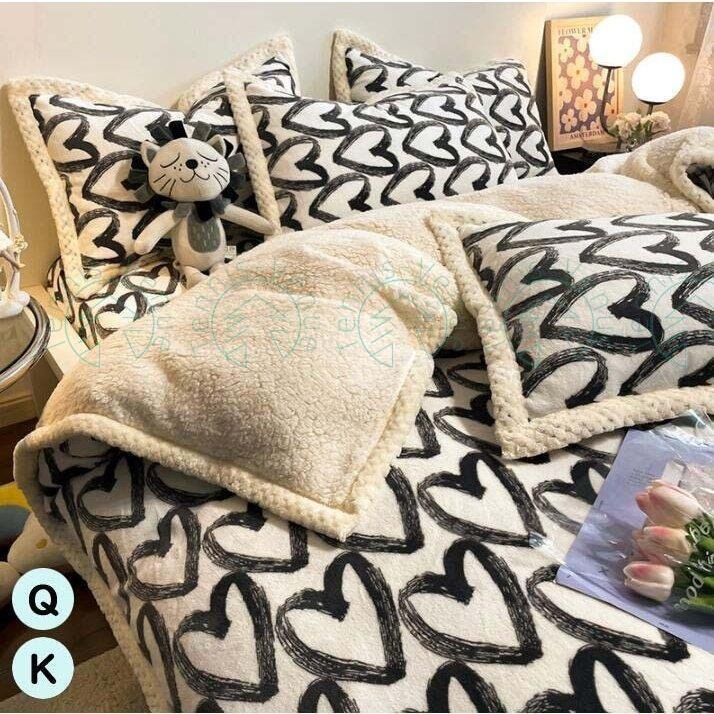 冬用 ベッド用品 姫系 可愛い 掛けふとんカバー フランネル 布団カバーセット 4点セット クイーン