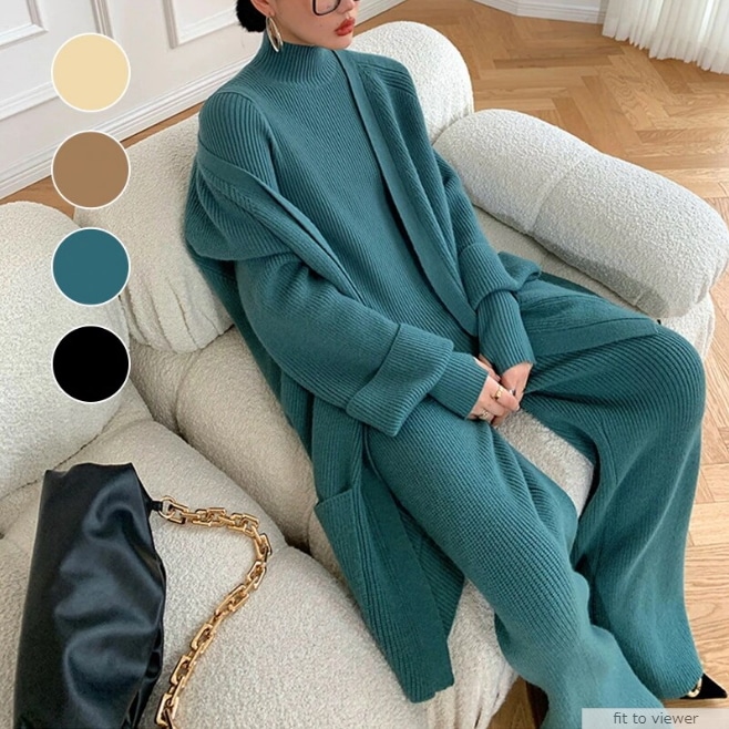 ラウンドネックニット タートルネックニット キルティングアウターニットパンツ タートラウンドネックニット タートルネックニット キルティングアウターニットパンツ タートルネック三点セット 秋冬 韓国フ