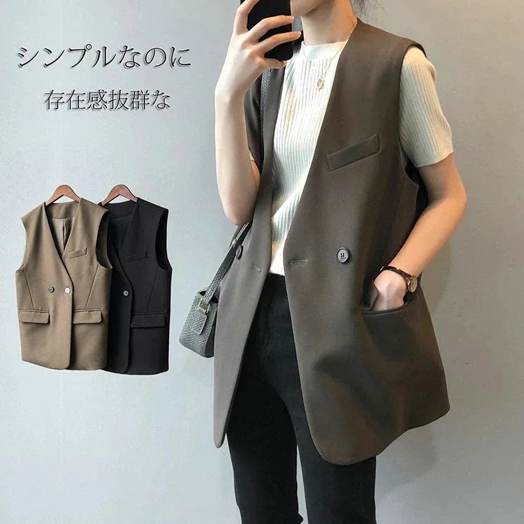 ベスト レディース 春秋 ノースリーブ 大きいサイズ トレンチベスト 無地 ジレンチ トップス ロングベスト レディース ジレ 春 秋 冬 大きいサイズ ゆったり 大人 OL 通勤 20代 30代 4