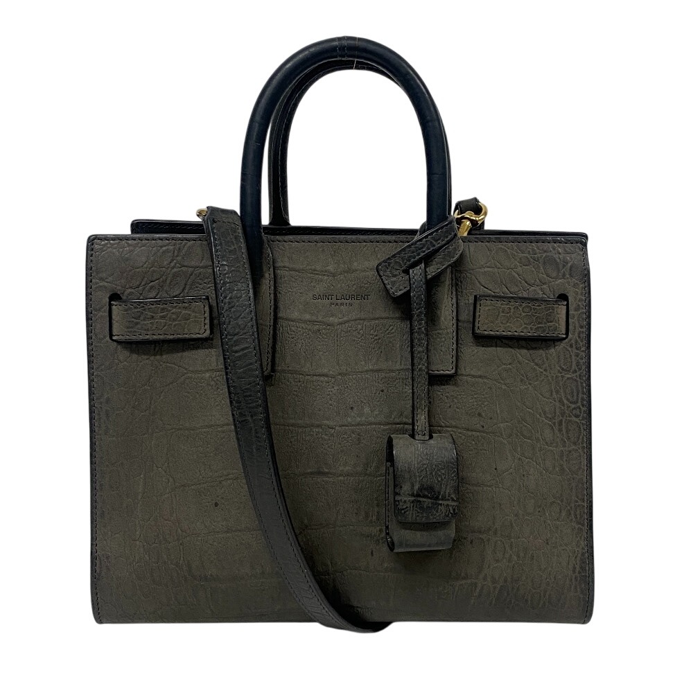 392035 サック ド ジュール ナノ 2way クロコ型押し カーフ ハンドバッグ グレー レディース ブランド