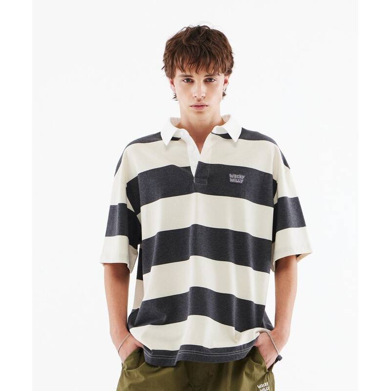 ワッキー・ウィリー WACKY WILLY ラグビーストライプ半袖Tシャツ チャコール WA2602ST41CH 410875