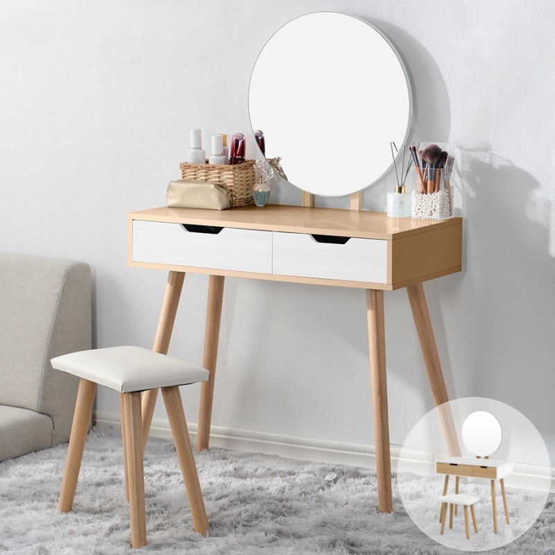 ドレッサー LEDライト付き 化粧台 収納 子供 テーブル ミラー付き 化妆桌 丸鏡 鏡台 梳妆台 化粧テーブル 引き出し メイクデスク プレゼント コンパクト ホワイト かわいい 照明 おしゃれ