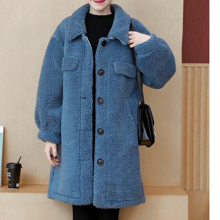 アウター コート レディース 秋冬 かわいい 暖かい もこもこアウター ひざ丈 長袖 襟付き 前開き ブルー M L XL 2XL 3XL 4XL ジャスト かわいい シンプル カジュアル 大人 おし 8,067円