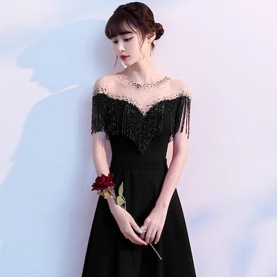 黒いドレス2025気質名媛婚約ワンピース授賞式司会者宴会ドレス夏