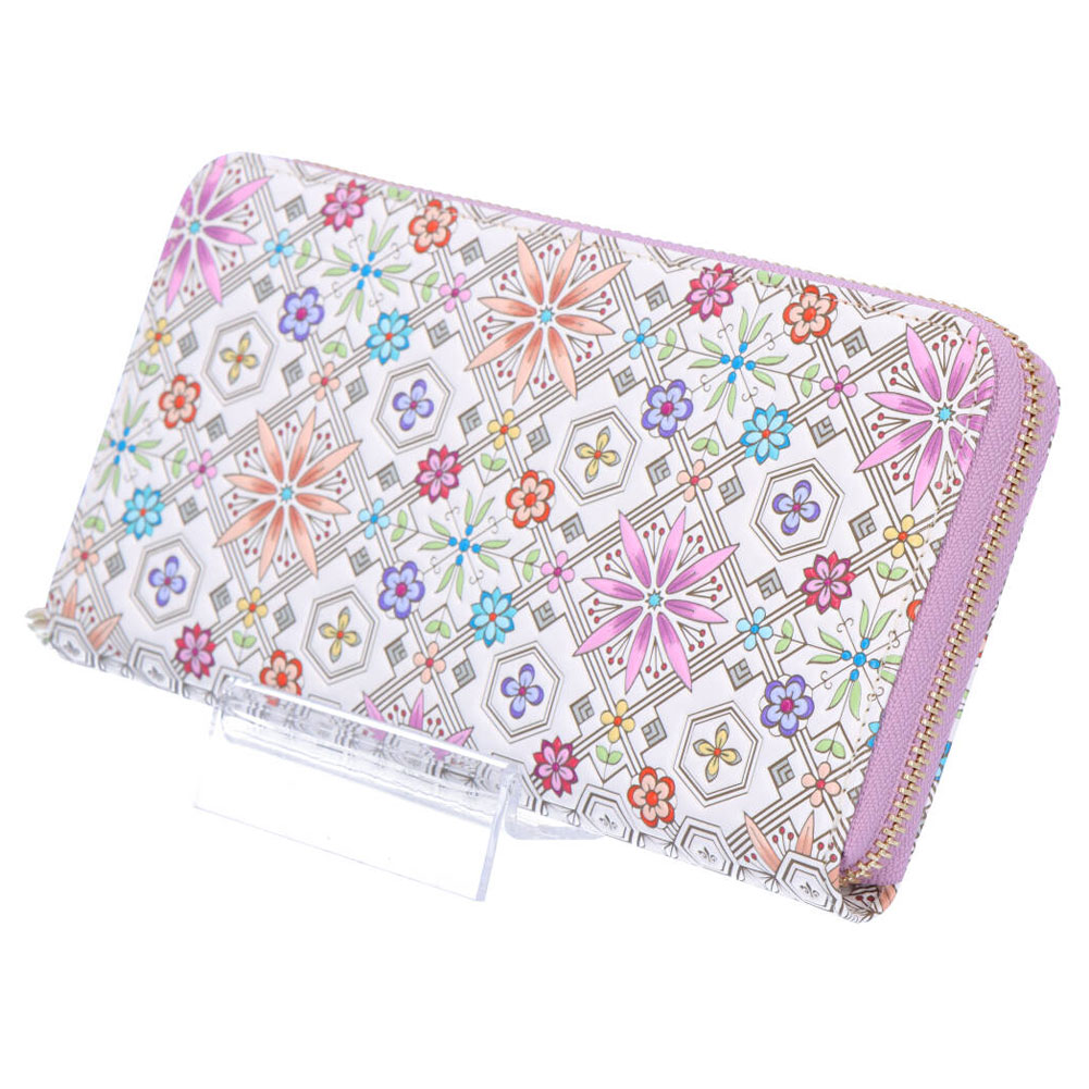 【お種銭付】 エルベート コラボオリジナルデザイン 長財布 花菱 はなびし 柄 ピンク ラウンドファスナー ラウンドジップ 財布 サイフ 浅草 文庫革 江戸小紋 レザー