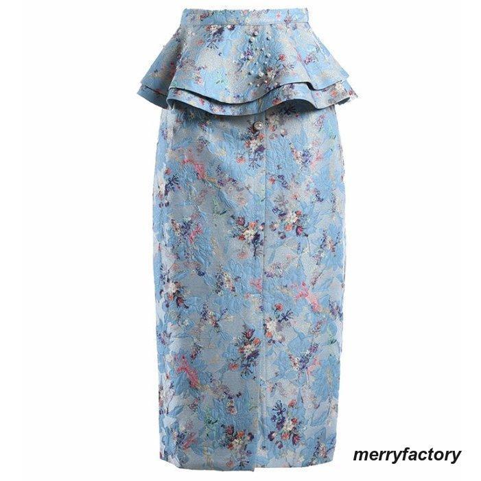 タイトスカート 花柄スカート ハイウエスト スカート タイト ロング ミモレ丈 スリット レディース ボトムス ウエスト ペプラム 大きいサイズ
