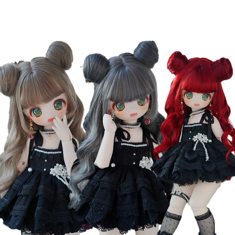 BJD 1/3 1/4 ドールウィッグ ツイン団子 ロングパーマ 6色展開 SD/MSDサイズ球体関節人形用ウィッグ人形