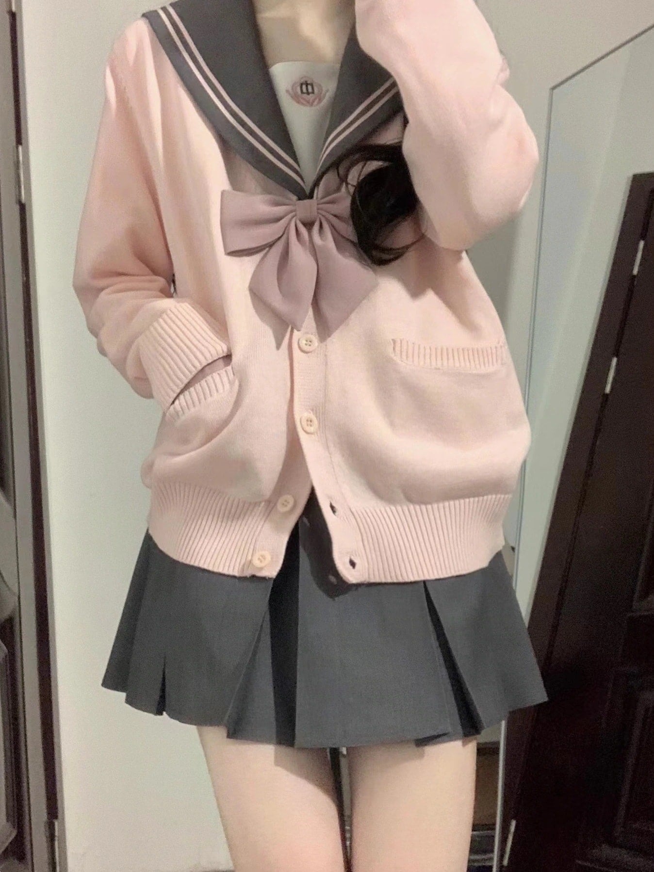 10pscカーディガン ニットセーターアウター 制服 スクール制服カーディガン薄手ピンクコットンかわいいケーブル編み お揃い学生 無地 ゆったり Vネック ニット 綿 スクール