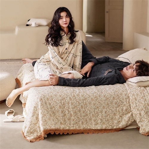 2024春新商品ペア パジャマ カップル ペア 長袖 ルームウェア ペアパジャマ 春夏 結婚祝い プレゼント ペアパジャマ 前開き お祝い カップル ペア パジャマ ギフト 綿 上下セット レディース