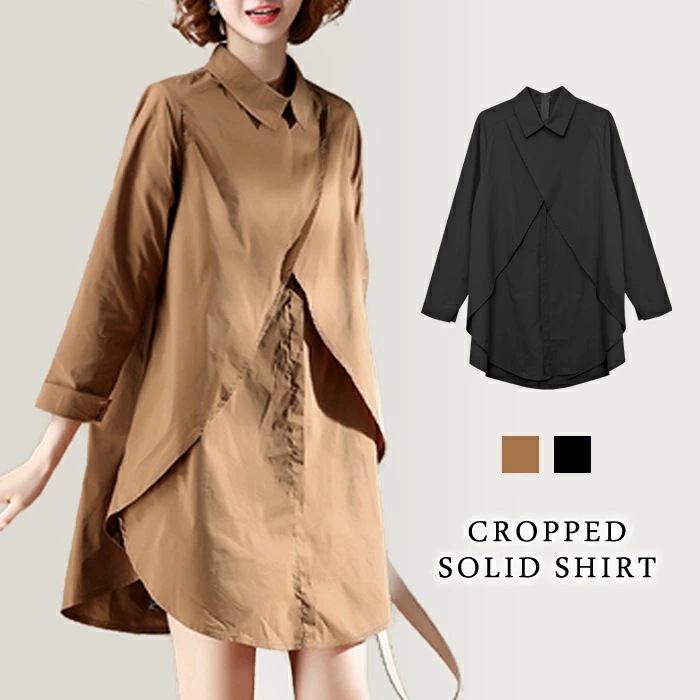 【急速出荷】ロングシャツ レディース チュニック ブラウス シャツ 秋 冬 秋冬 黒 無地 チュニックワンピ トップス ロング ベージュ ブラック シャツワンピ ワンピース 七分袖 大人 変形デザイン