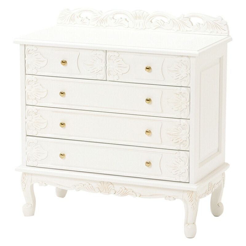 ヴィオレッタシリーズ　ワイドチェスト(アンティークホワイト)　RCH-1232AWエレガントな彫刻と特徴的な猫脚古くから使い込んだような味わいのアンティーク調ワイドチェスト