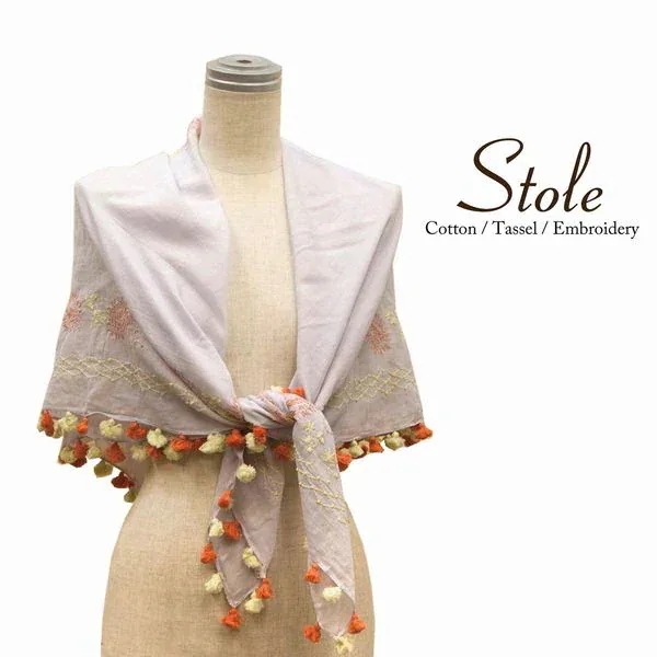 スカーフ ファッション小物 レディースファッション 薄手 タッセル刺繍 コットンスカーフ 0