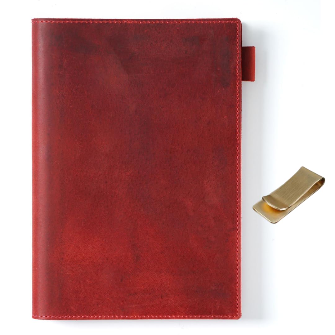 [MALFY]ノートカバー A5 革 手帳カバー 本革 ブックカバー 高級クレイジーホースレザー 真鍮製ブッククリップ付き (ワインレッド, A5) 5,437円