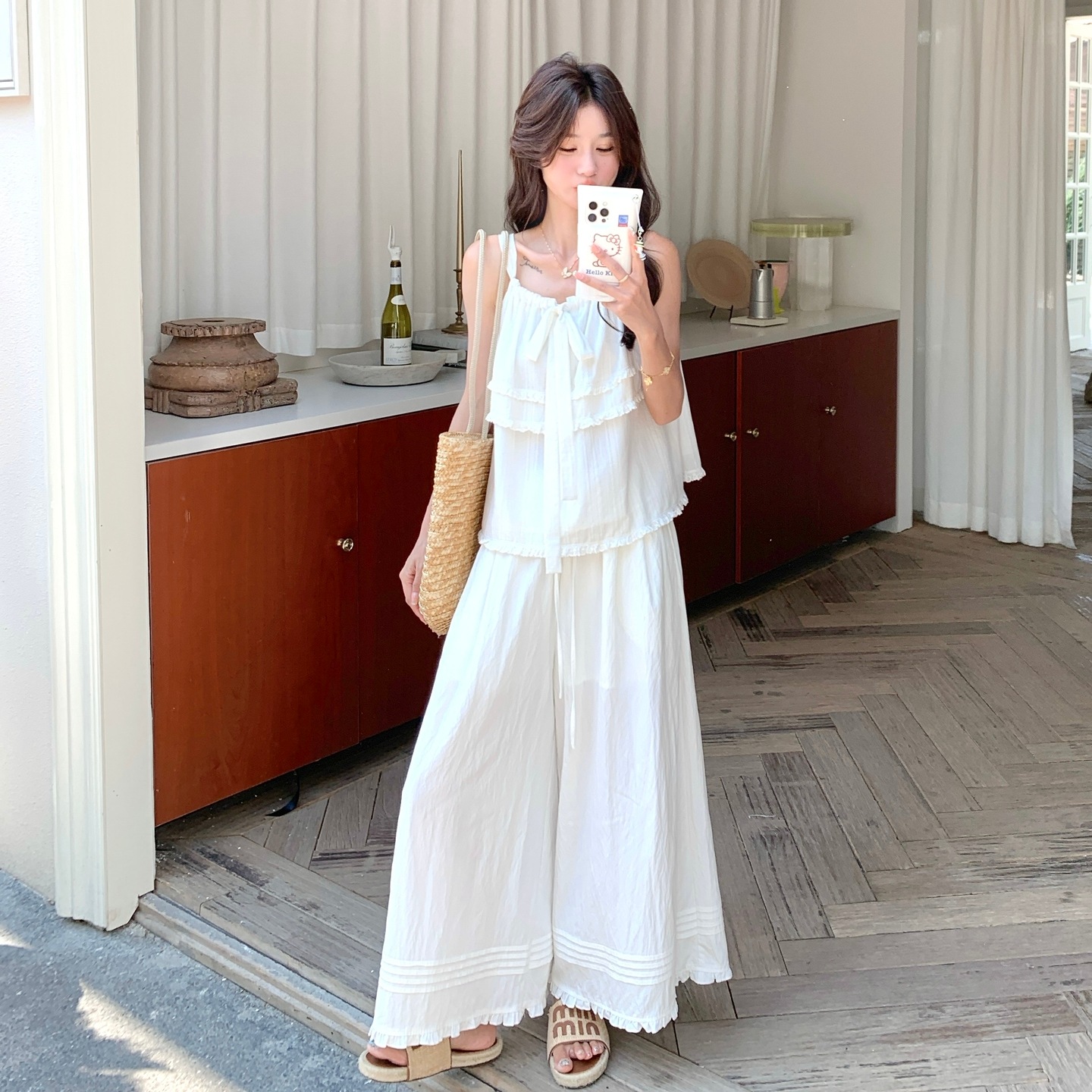 セットアップ 2点セット レディース レース 春服 夏 チョッキ+ワイドパンツ おしゃれ 韓国ファッション きれいめ