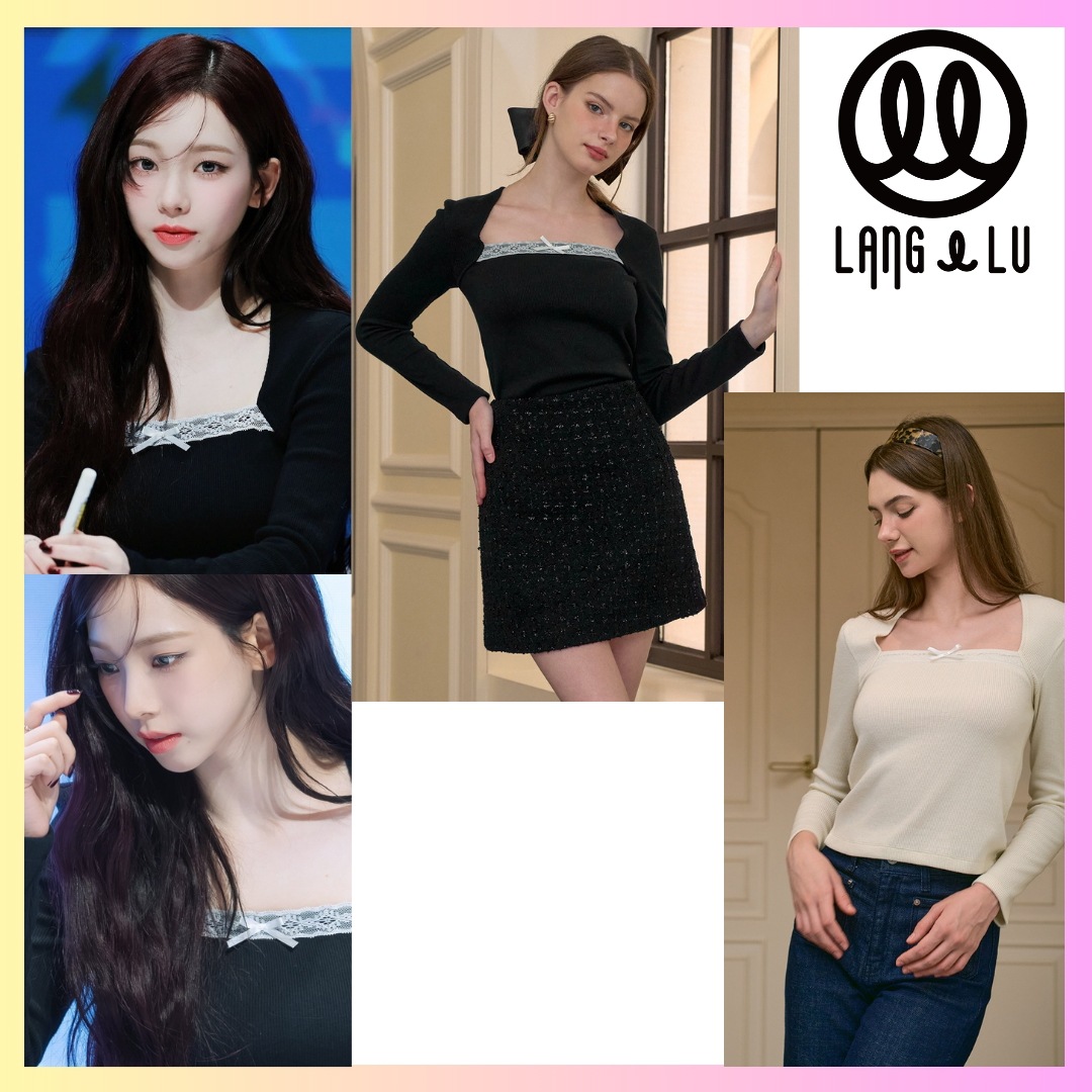 [Aespa カリナ 着用] BELLA Lace Top + FREE OMAKE 韓国ファッション レディース ニットトップスケーブルゆるニット韓国 スウェット