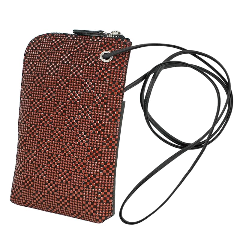 [印傳屋] 印伝 スマホポシェット スマホケース 鹿革 黒地×赤漆 変わり市松小柄 5027-21-167 特注カラー