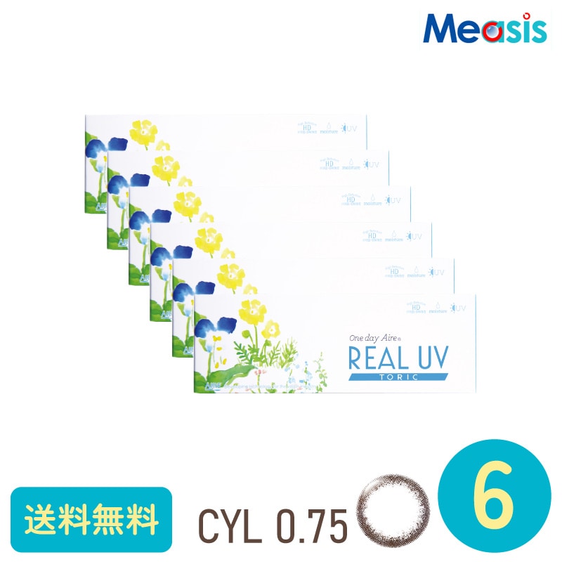 ワンデーアイレリアルUVトーリック ダークブラウン CYL-0.75 10枚 6箱 アイレ カラーサークルレンズ