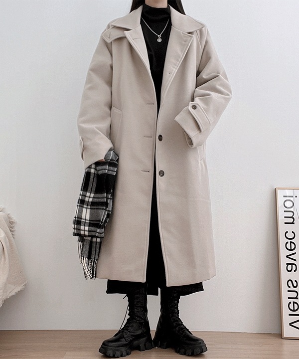 [ビッグサイズ/男女共用] オーバーフィット シングル ベーシック ロング コート (3color)