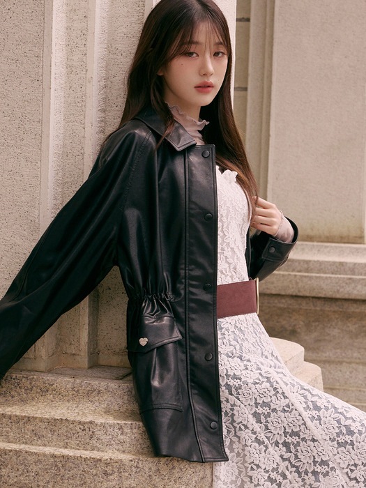 [IVE チャン·ウォニョン モデル着用] LEATHER POCKET JACKET BLACK 限定版 韓国の人気ファッションブランド