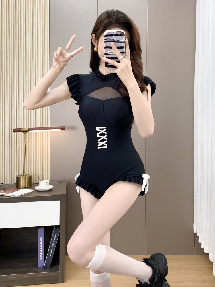 女性用水着 2024年 ス セクシー 肉感カバー 着痩せ 黒 貧乳 学生集め コンサバ 温泉水着 8,255円