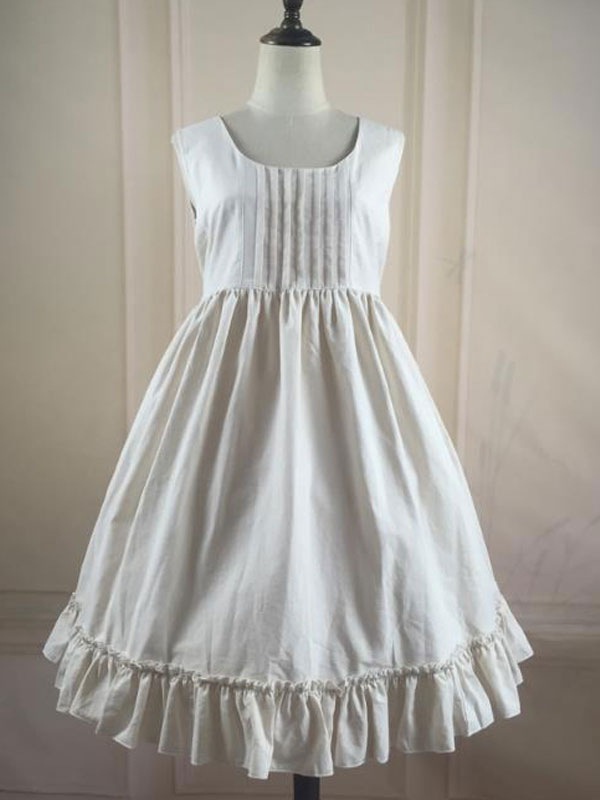 【短納期】甘いロリータJSKドレスフリルホワイトロリータチュニックドレス