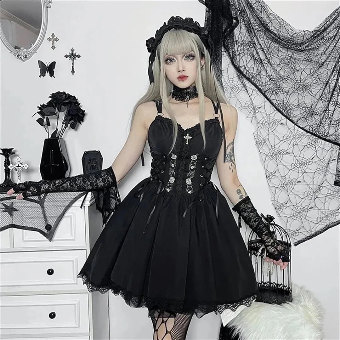 黒 ワンピース M Aライン 今年 魔女 短纳期 S ブラック ハロウィン 暗黒系 L