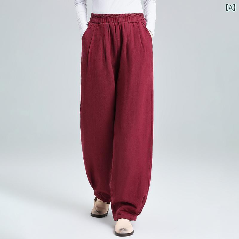 パンツ レディース リネン 暖かい 綿 秋冬 アウター キルティング 厚手 綿 リネン ハイウエスト キャロット 大きいサイズ ランタン