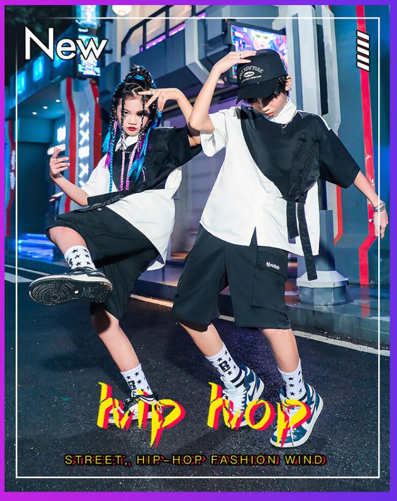 チーム衣装 演出服 団体服 K-POP hiphop 子供ダンス衣装 シャツ 女の子 キッズジャズ 練習着 レッスンダンスウェア 上下2点セット 応援団 子供服 ダンスセットアップ ステージ舞台衣装